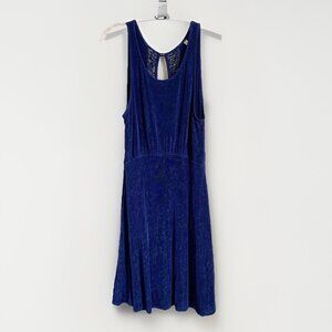 Free People Womens Large Cobalt Blue Lady Jane Slinky Dress Lace Back Ballerina